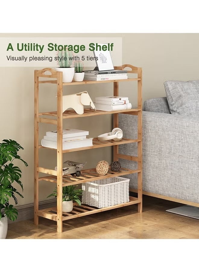 Easy Shop 5-Tier Bamboo Shoe Rack Organizer Multi-Function Storage Shelf Space-Saving Shoe Stand for Entryway Bedroom Living Room Natural Bamboo 67cm - Image 4